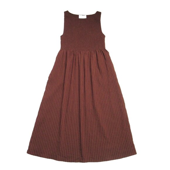 NWT Hill House Cosima Nap in Chocolate Brown Tonal Stripe Smocked Maxi Dress L - Picture 3 of 6